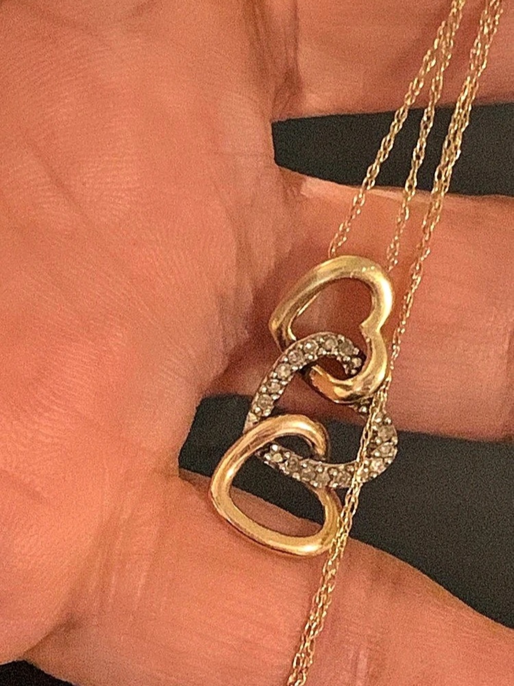 Antique 10k Interlocking Heart Pendant Necklace in Gold & rose gold and white go